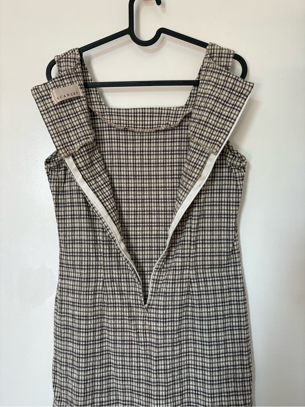Vintage Scarlet Cotton Checkered Square Neck Dress - Picture 6 of 12